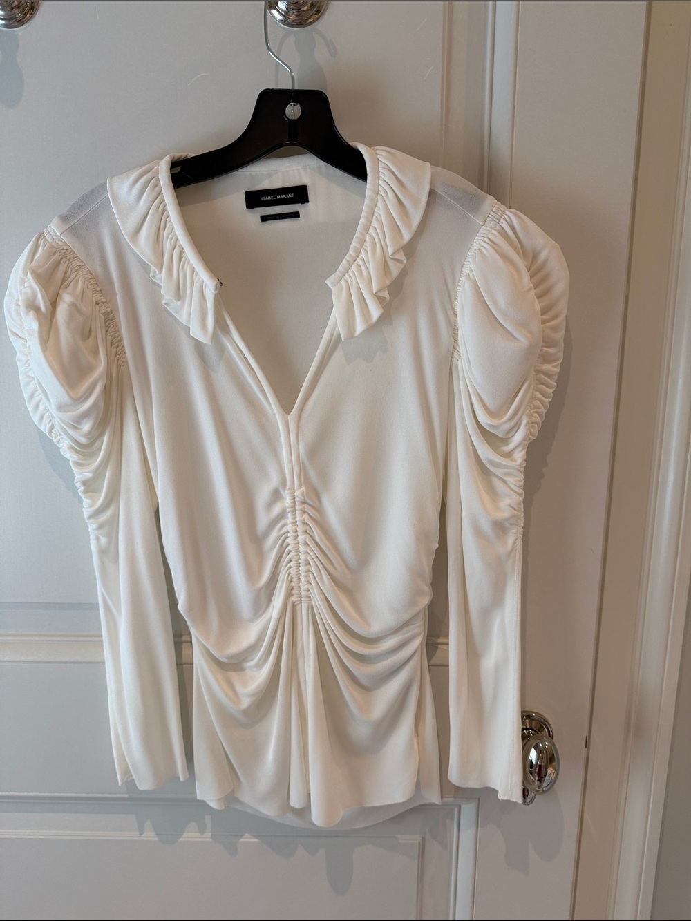 Isabel Marant Cream Gathered Long Puff Sleeve Blouse
